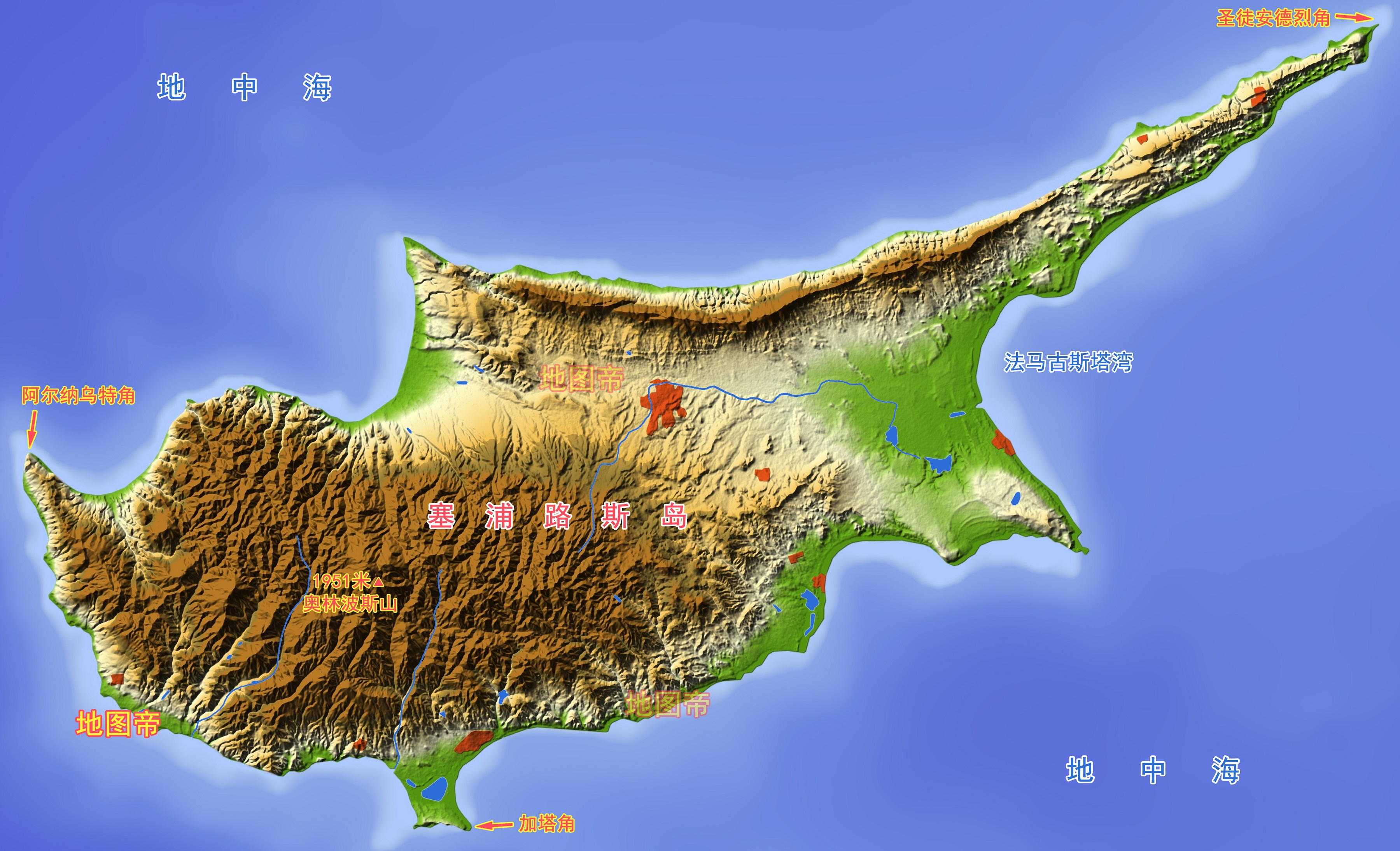 塞浦路斯岛地图图片
