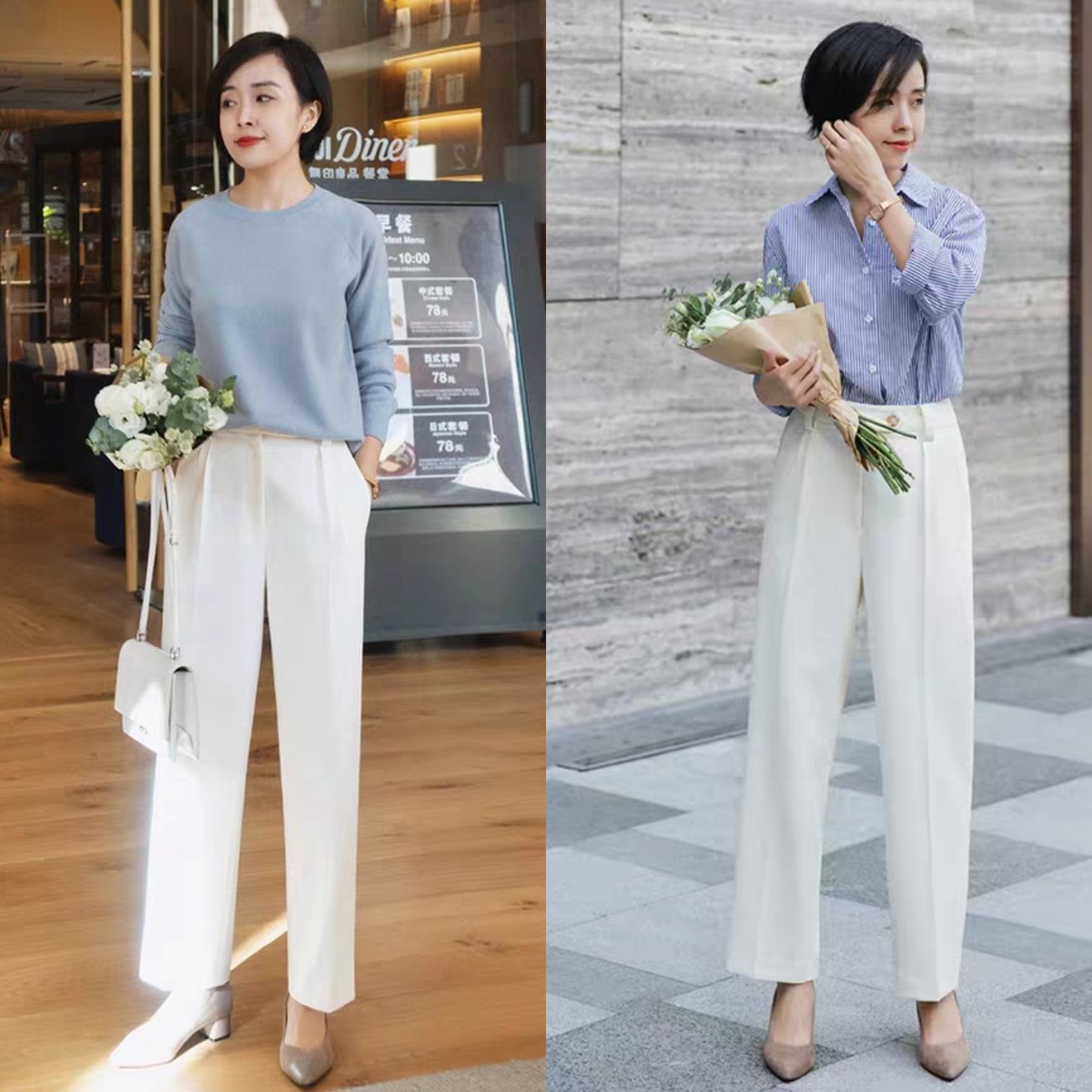 衬衫阔腿裤穿出春天的简洁大气