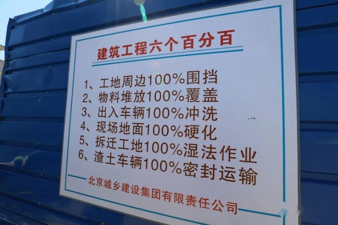 圍擋外一處《建築工程六個百分百》宣傳牌顯得格外醒目:工地周邊100%