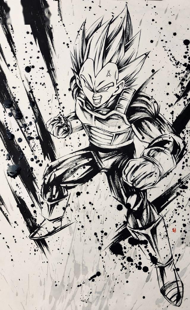 墨水画风格《龙珠》人物插画