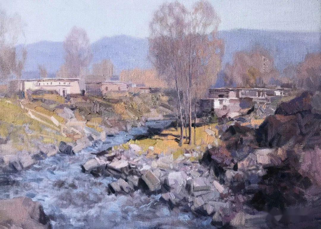 泉眼无声惜细流树阴照水爱晴柔画家解中才作品欣赏