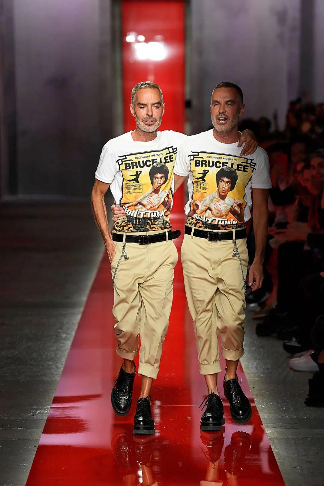 设计师双胞胎兄弟dean和dan caten机车夹克衣领采用披肩式设计,无袖