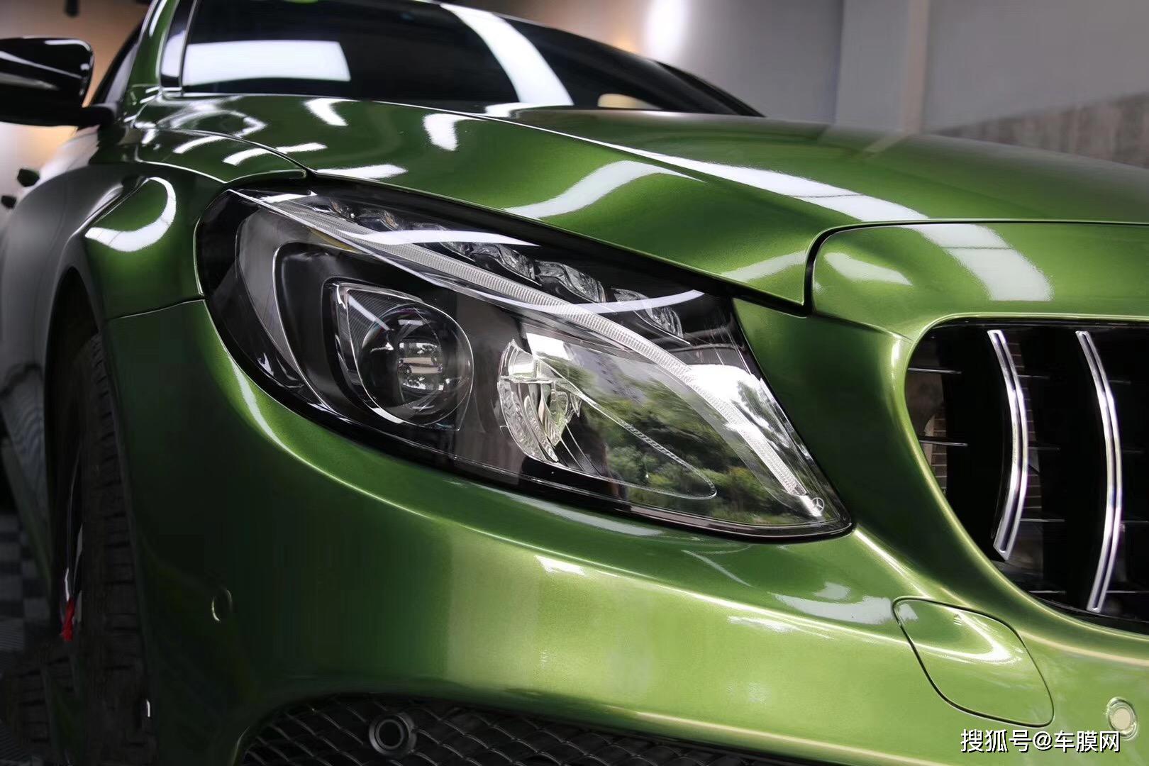 奔驰c级曼巴绿贴膜改色效果图_搜狐汽车_搜狐网