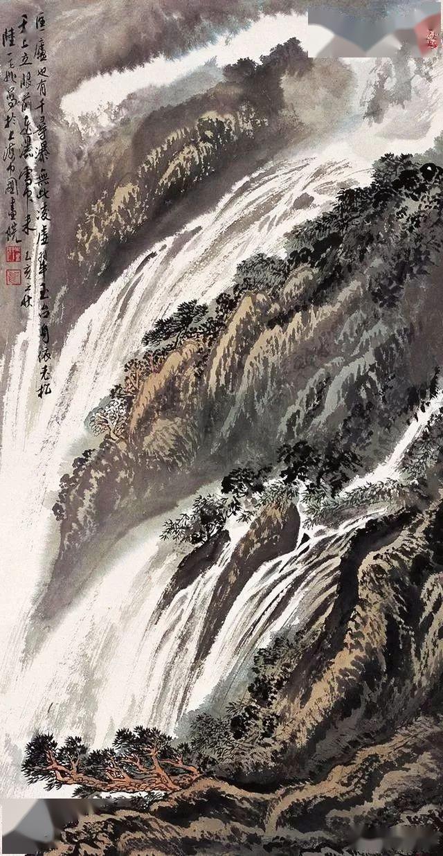 陆一飞瀑布题材山水画欣赏爽