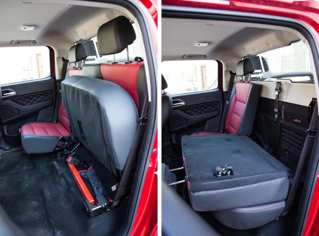 还有一点不得不提的是,为提升储物空间,长城炮越野皮卡的后排座椅不仅