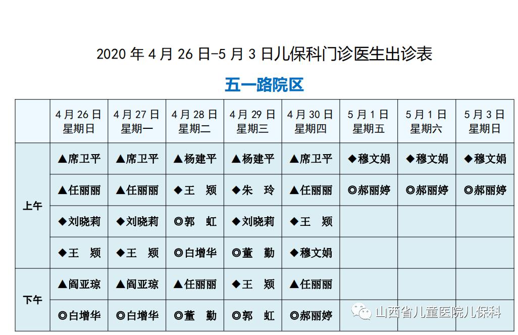 山西省儿童医院出诊表图片