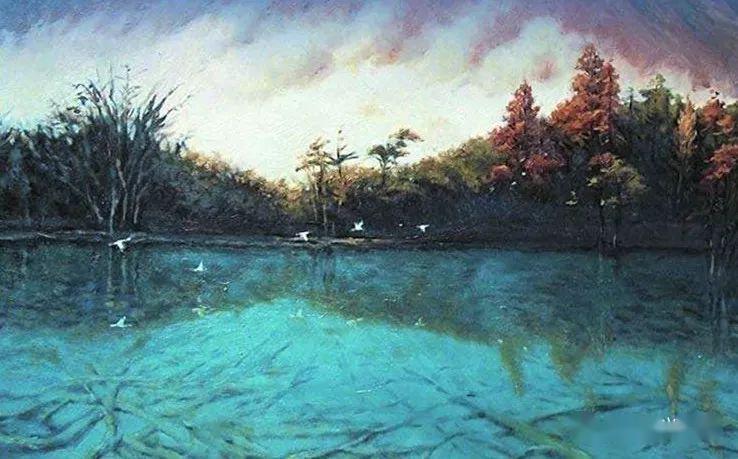 瓦尔登湖封面油画图片