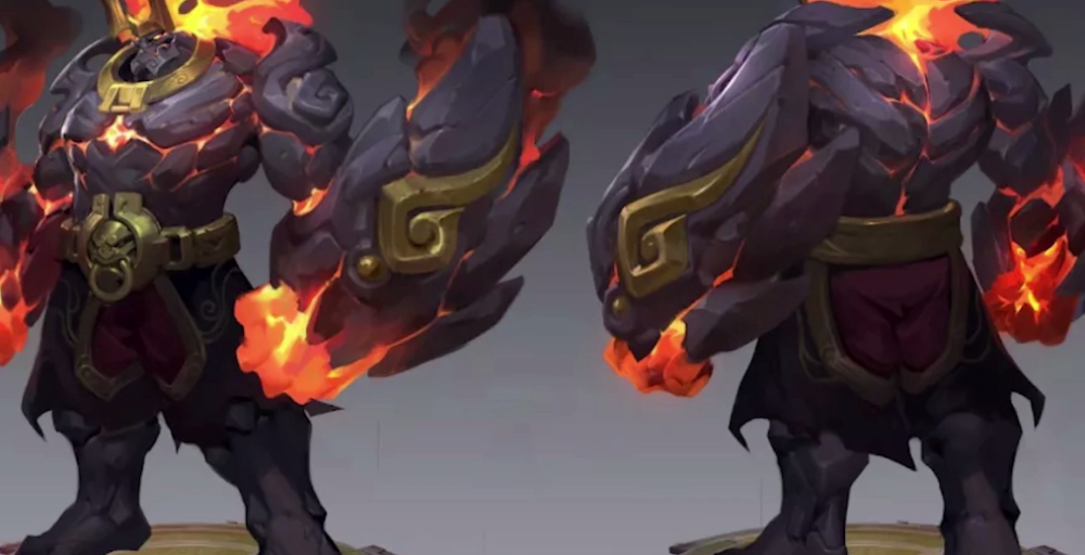 王者荣耀:廉颇伴生皮肤优化,新增加了熔岩火焰和岩浆的元素,地狱岩魂