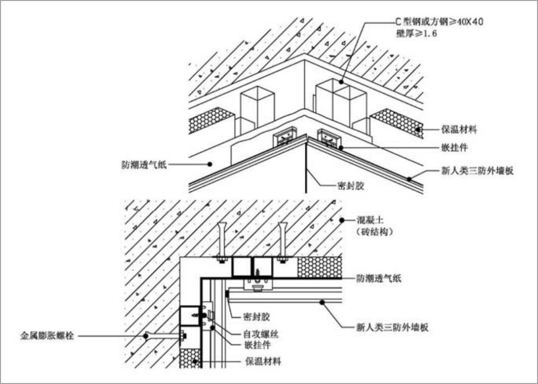 干挂水泥压力板安装图图片