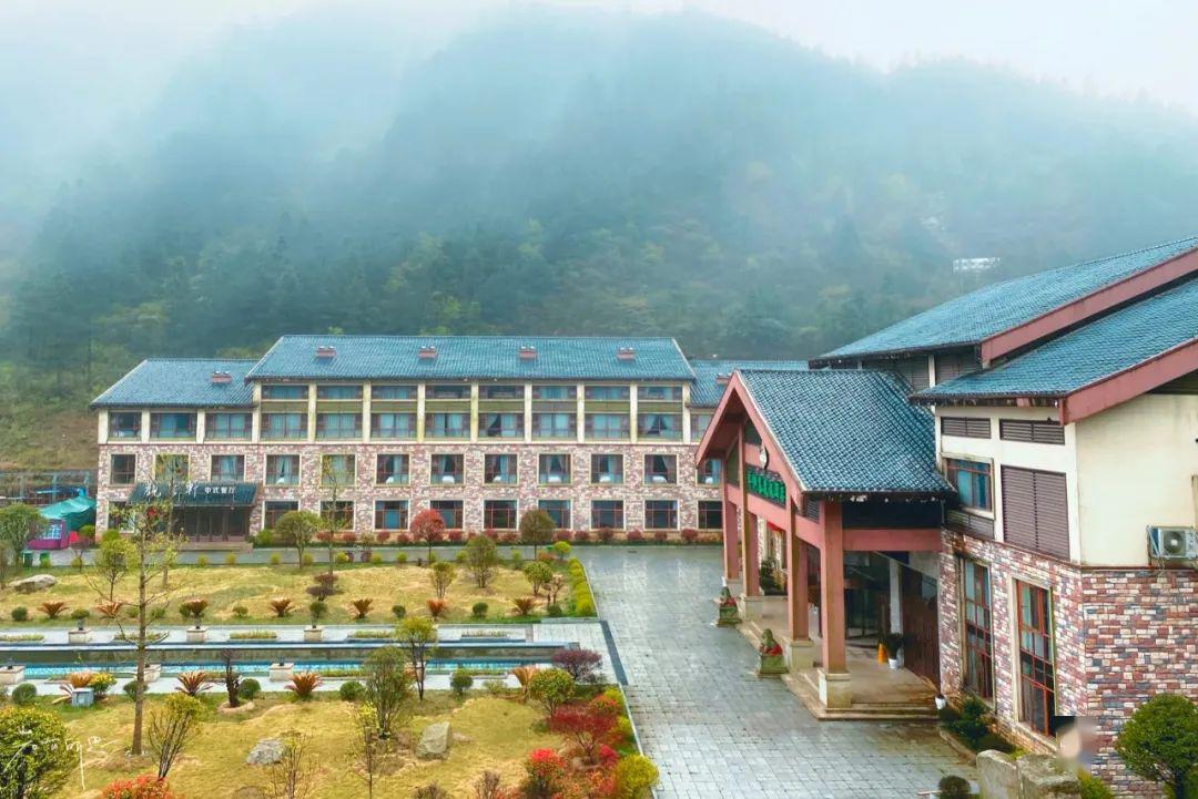 山中雾气很大,像加了几层厚厚的蒙板,透着天青色.