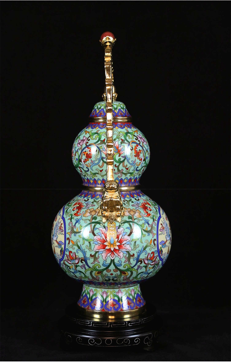 张同禄大师景泰蓝吉祥如意提梁葫芦瓶_cm