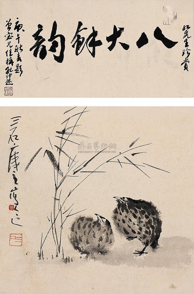 作品欣賞鵪鶉全身赭墨色,頭,背色深,胸腹色淺,頭背有黑白花紋,畫時