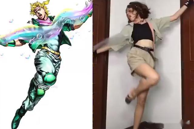小姐姐模仿高难度jojo立,奇怪的姿势增加了,拍照再也不怕没pose_动作