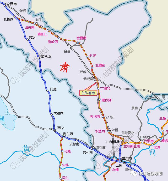 ▼线路纵贯河西走廊地区,西端与兰新高铁相衔接,东端与宝兰客专相联通