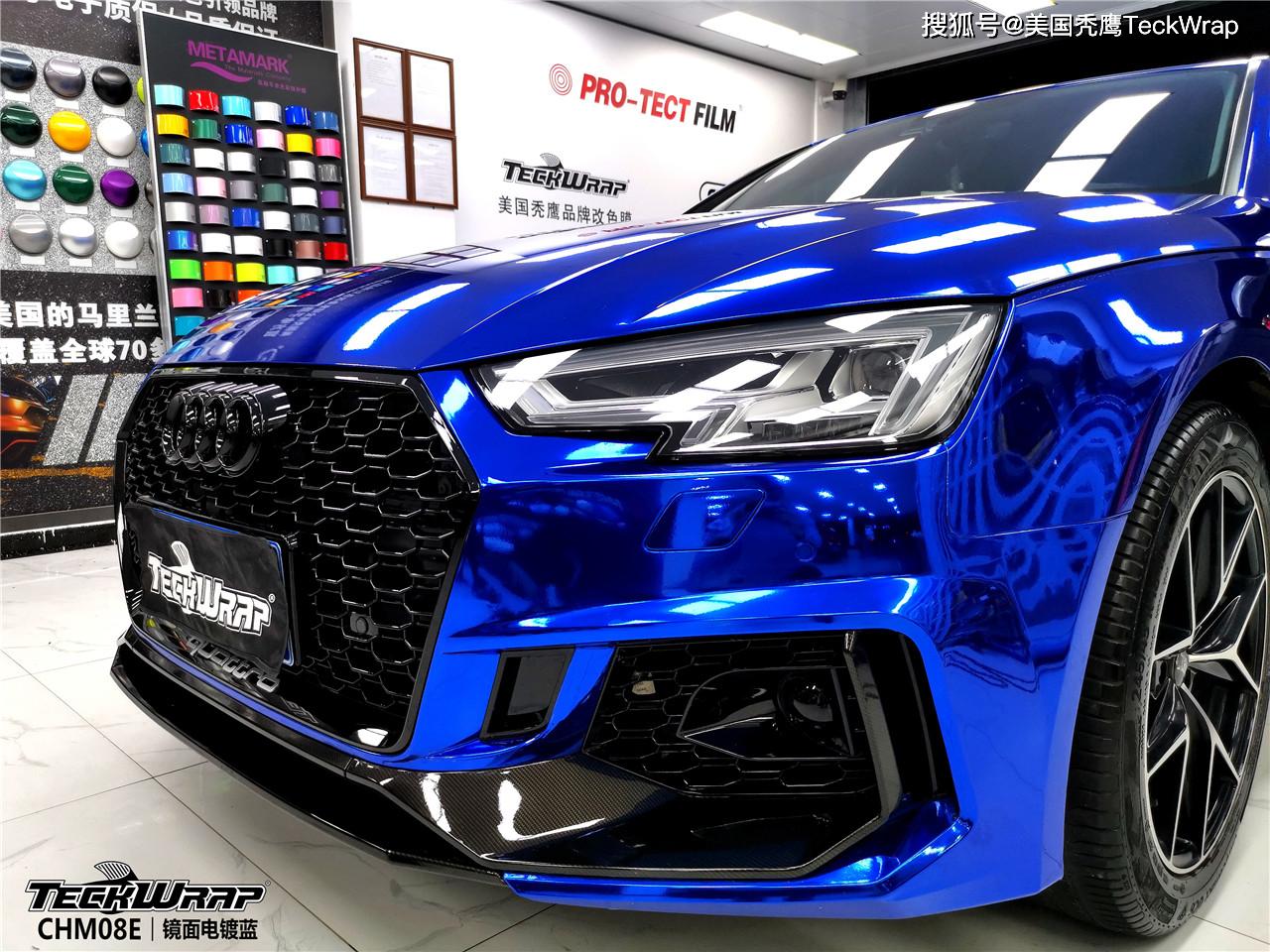 秃鹰teckwrap汽车车身改色贴进口膜chm08e镜面电镀蓝奥迪