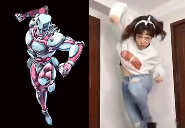 小姐姐模仿高难度jojo立奇怪的姿势增加了拍照再也不怕没pose