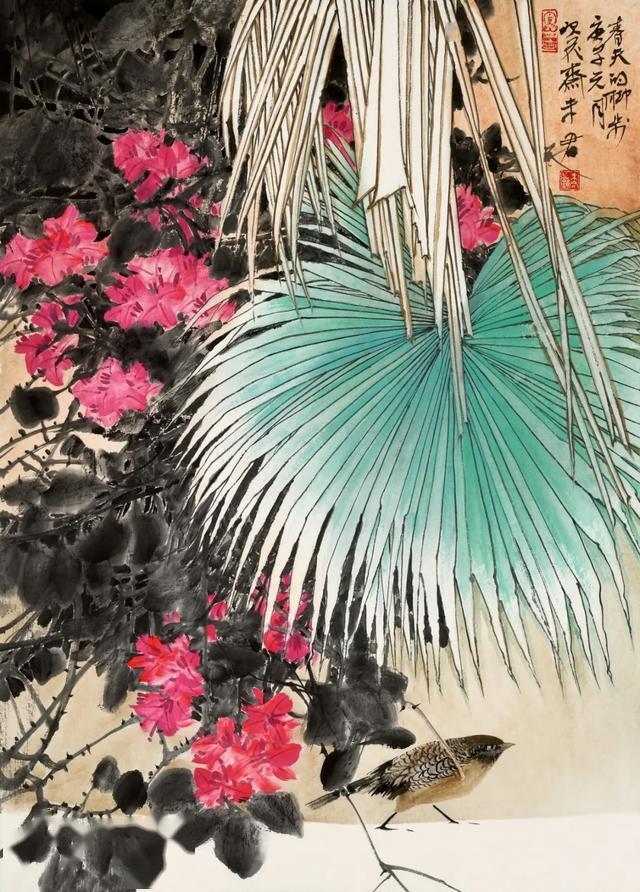 未君重彩画花鸟画和重彩山水画作品欣赏