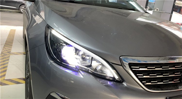 成都新款标致308改灯建议 升级led大灯双光透镜效果