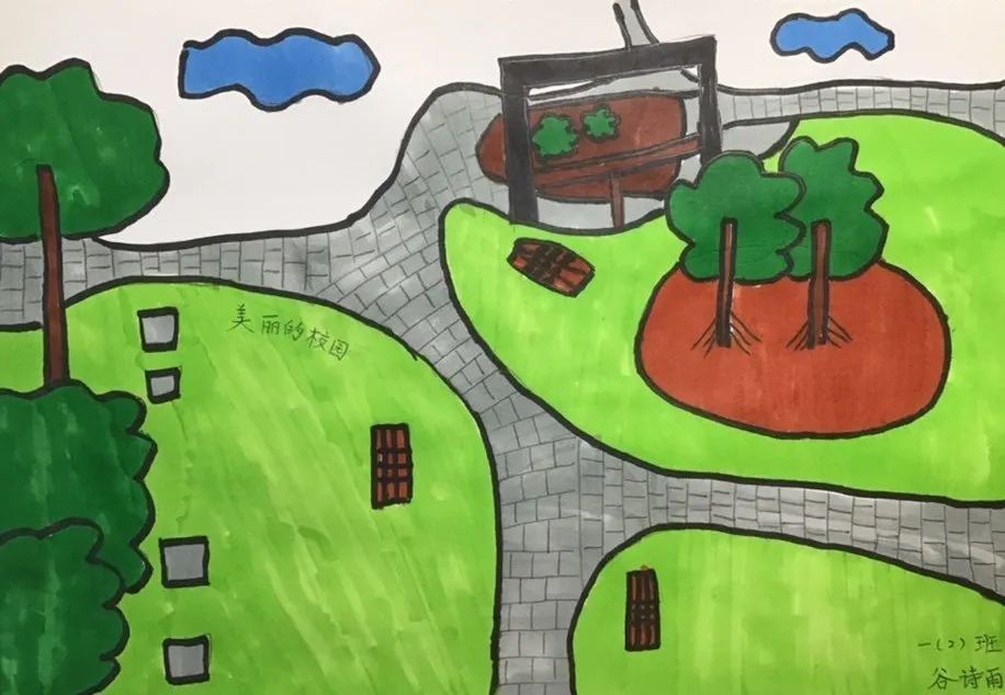 二年级绿色校园绘画图片