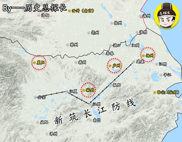 宋高宗赵构火速下令在江淮地区重新部署防御: 江北四镇:扬州,庐州