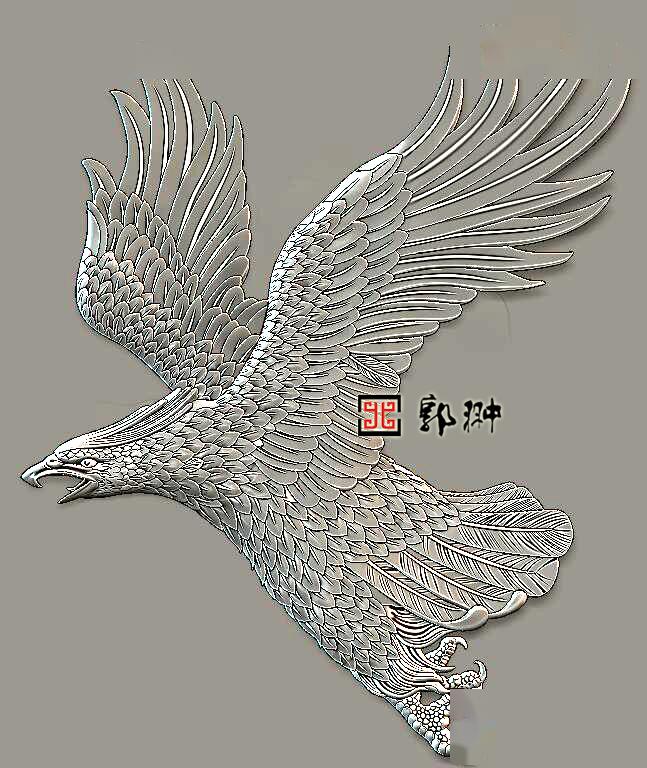 老鹰,也是非常常见的造型之一,大鹏展翅,是我们都见过的绘画或者浮雕