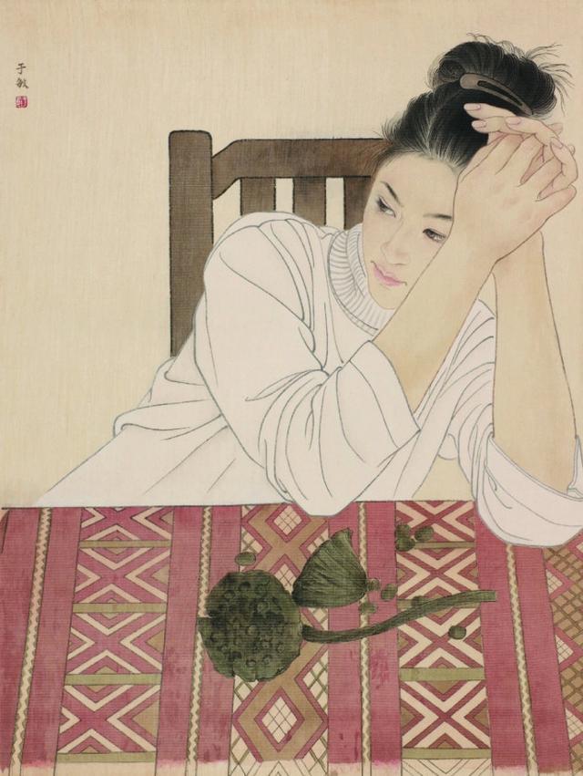 工笔画东方美人两弯似蹙非蹙笼烟眉一双似喜非喜含情目