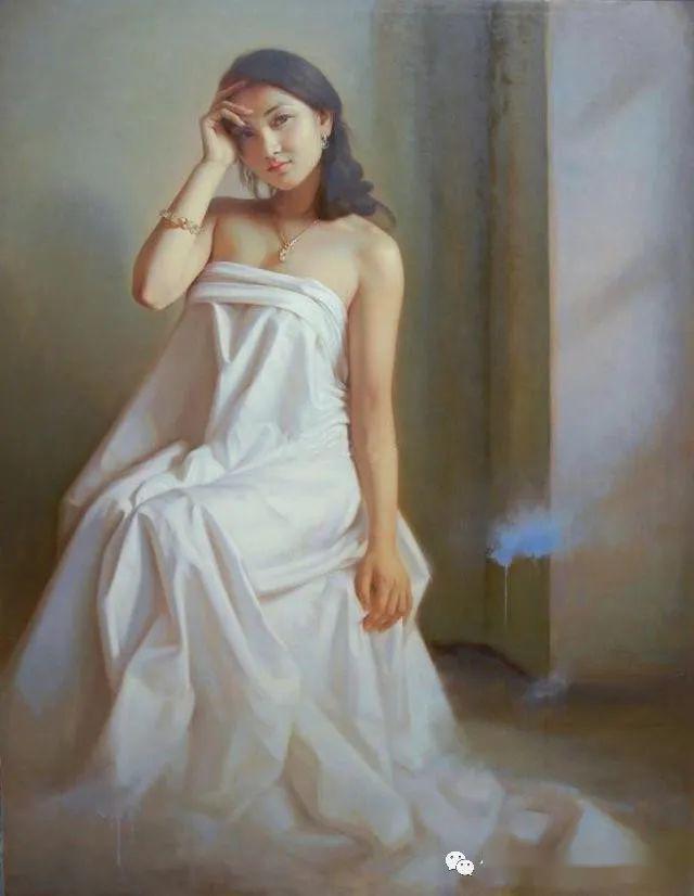 中国油画家超写实人体油画中的性感女郎冰肌玉骨丰满圆润