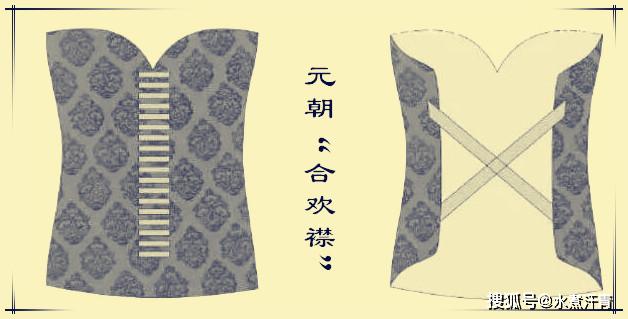 这是从唐朝的"无绳内衣"又恢复到了"有绳";元朝时期称为"合欢襟",是
