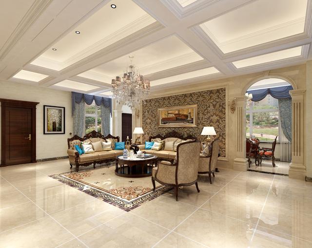 装修案例丨绿城百合180㎡新中式风格井字型吊顶也没觉得压抑