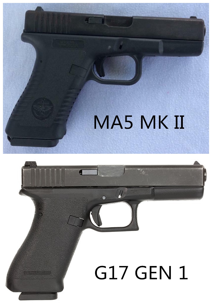 ma5 mk ii手枪和第一代格洛克17右侧面对比ma5 mk ii手枪拆解后可见复