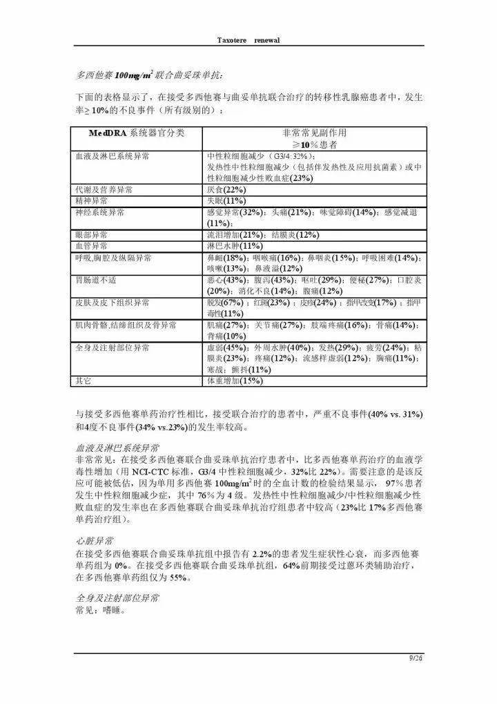 多西他赛注射液说明书