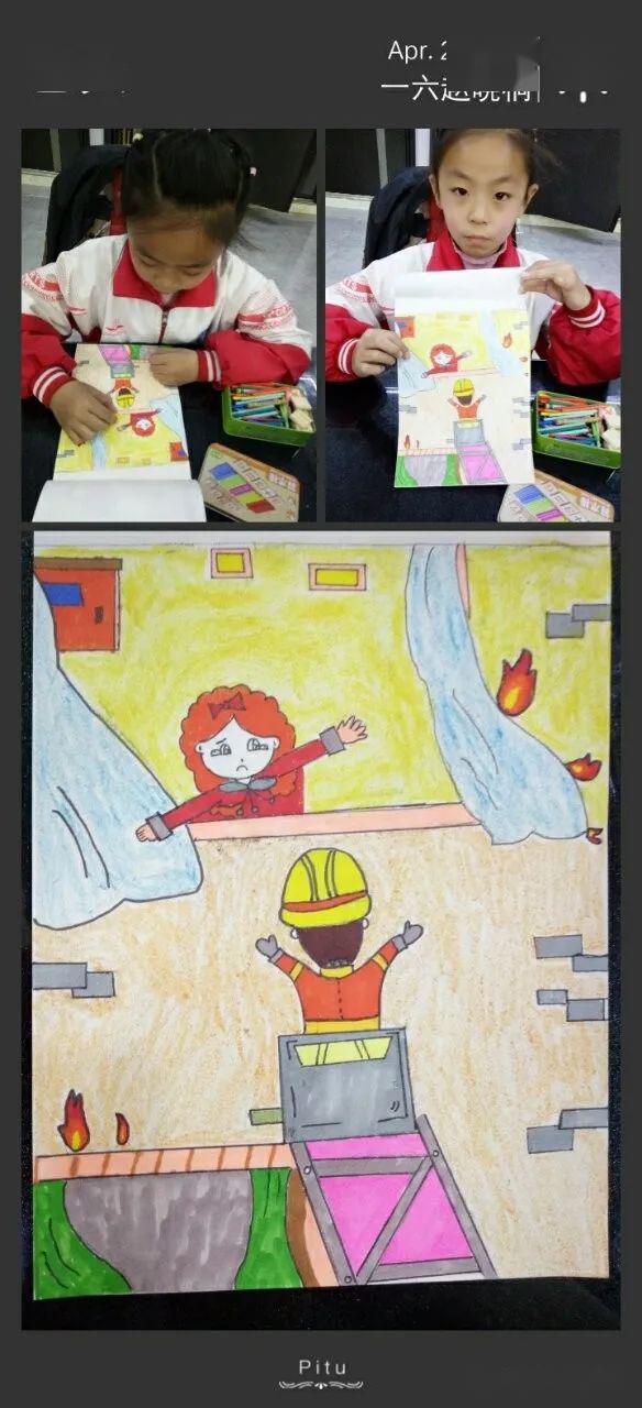 灭火英雄儿童画一年级图片