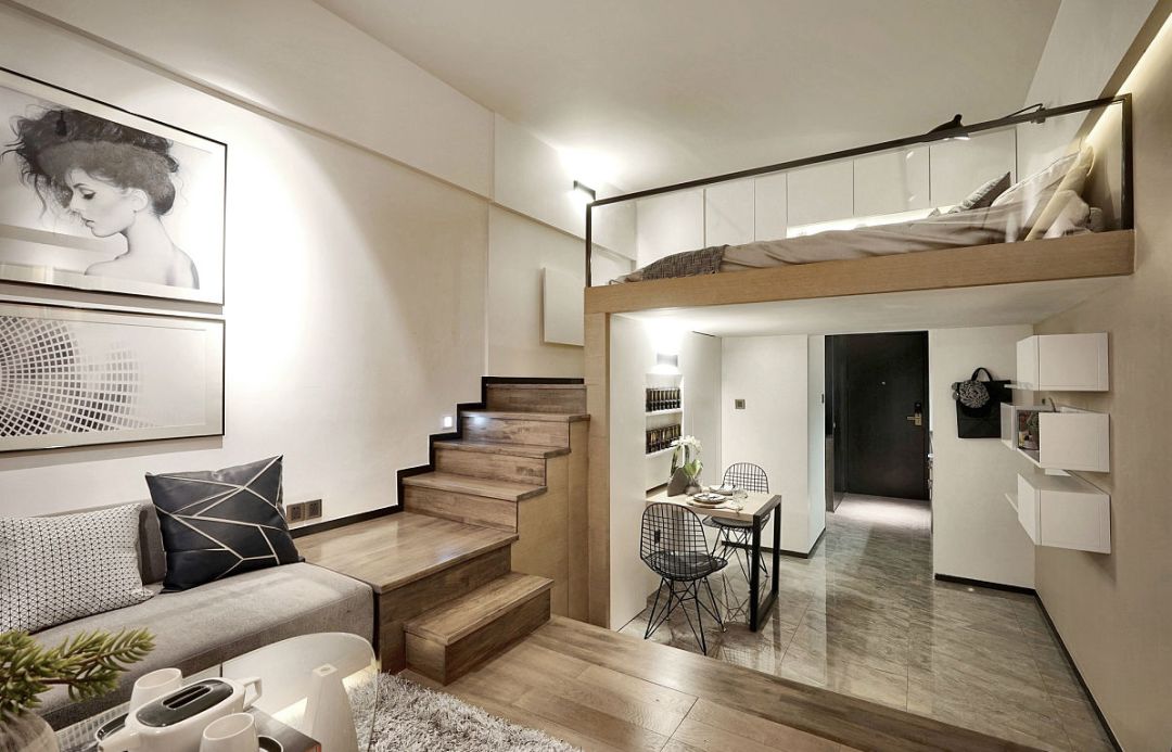 35㎡轻奢风loft单身公寓错层式设计让家更有层次感