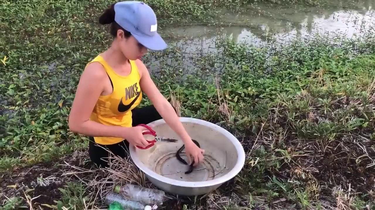 女子徒手抓鱼图片