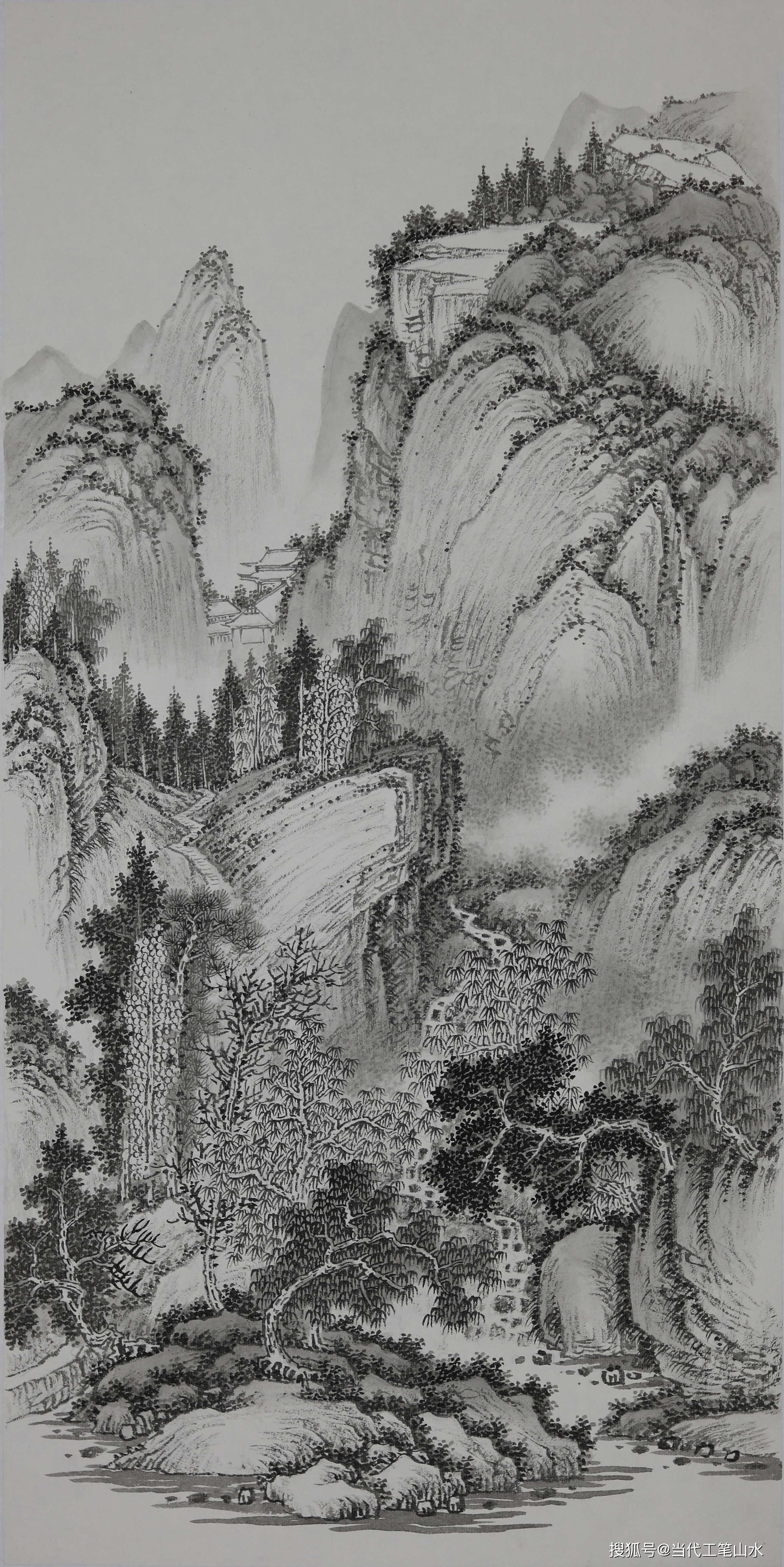 工笔山水白描墨稿以上白描墨稿均摘自王军河编绘天津杨柳青画社出版