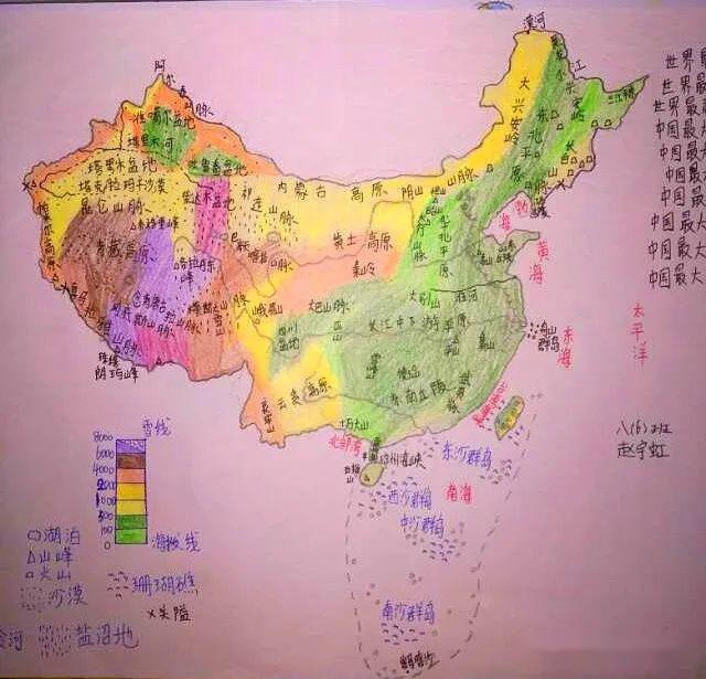 手画的中国地形图图片
