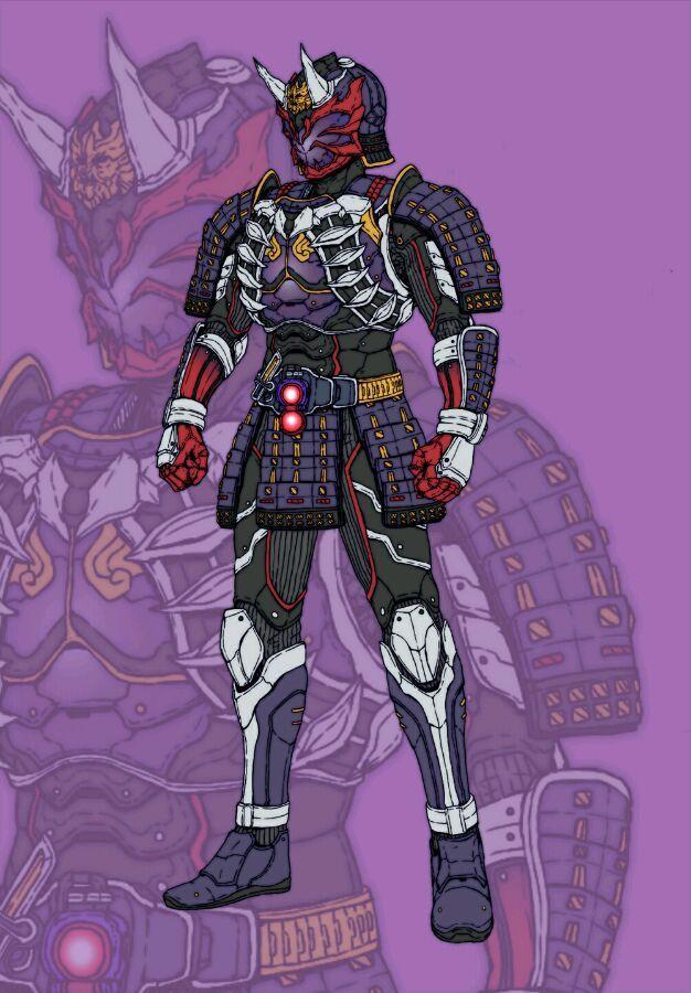 骑士响鬼变为大将军后,身体上的整体颜色为黑色,红色,紫色和白色为主