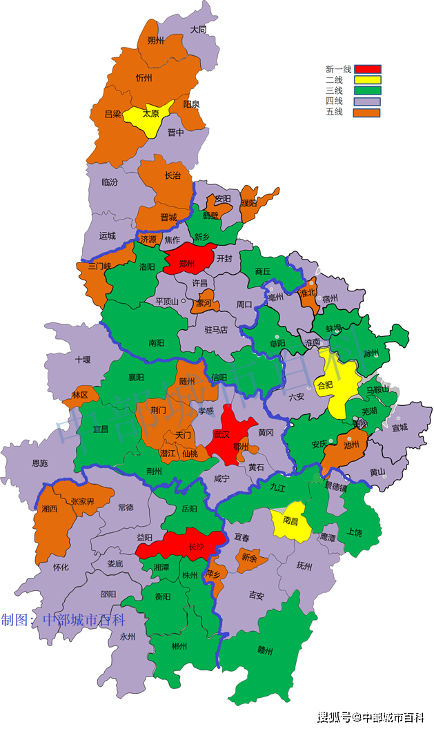 最新中部六省87市城市级别地图!你的城市是几线?