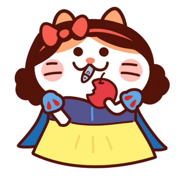 看迪士尼公主变为猫咪时她不仅叼着小鱼还拿着红苹果