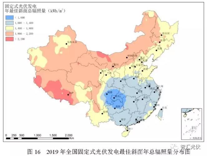 图:我国水平面太阳能资源辐射分布图(单位:kwh/m2)图片来源:中国气象