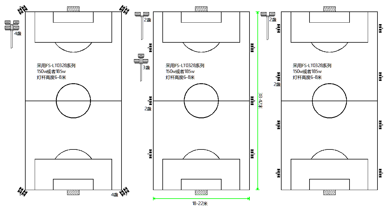 七人制足球场布置图:11人制足球场布置图:照度模拟方案:标准11人场