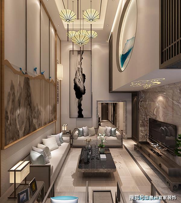 泉州晋江世茂御龙湾140㎡新中式复式装饰设计,端庄雅致,诗意情趣