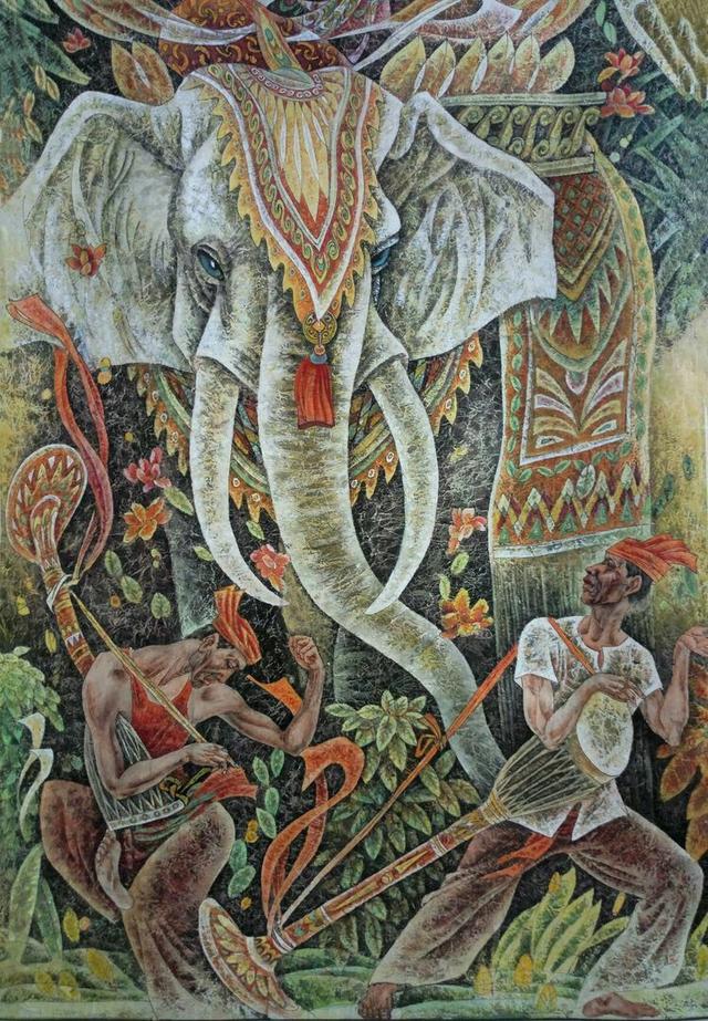 画家李连儒的重彩画作傣家之风情