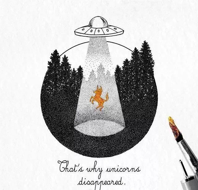 黑白针管笔插画动物风景点绘