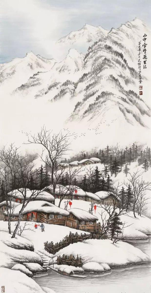 中国画-酷暑七月真难受,画中雪景带清凉