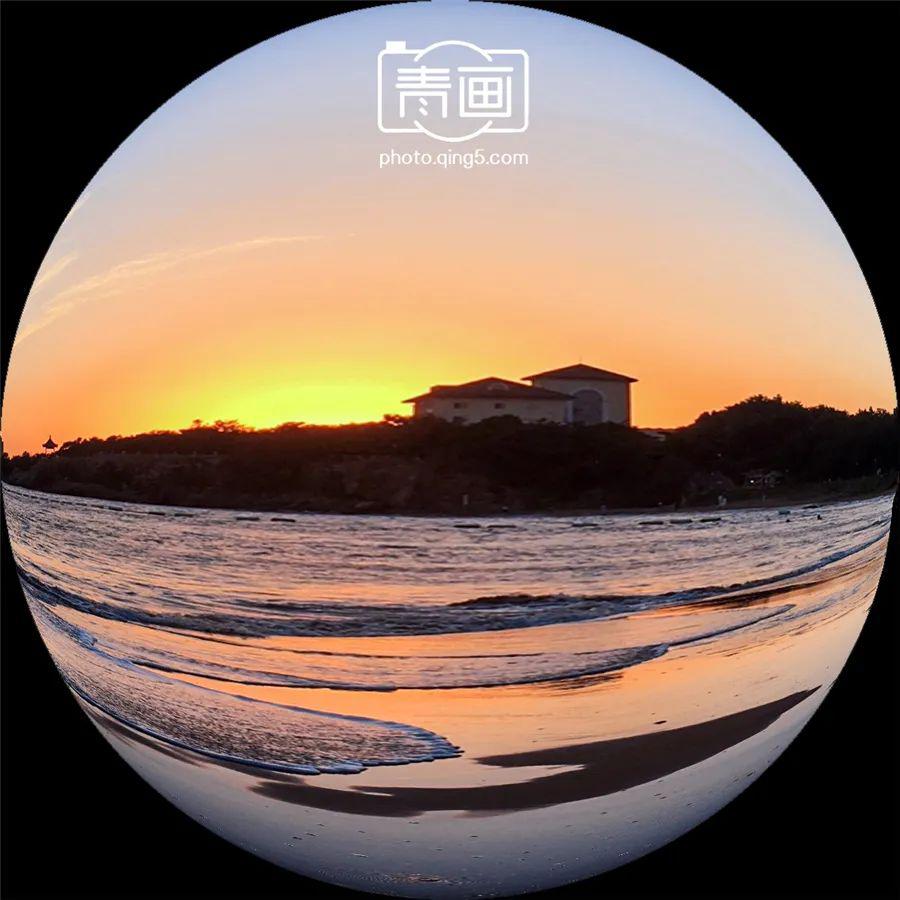 美不美你细品鱼眼镜头里的青岛夕阳与大海高清