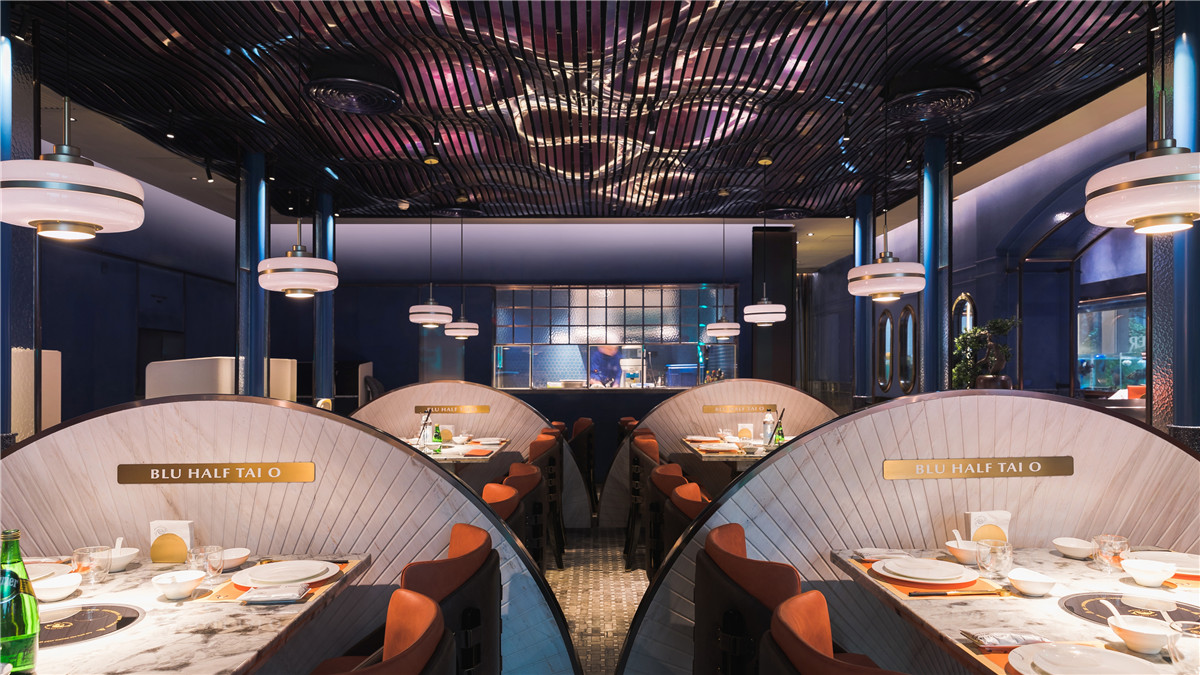 海洋主题餐厅设计半海时尚轻奢风海鲜火锅店装修设计方案