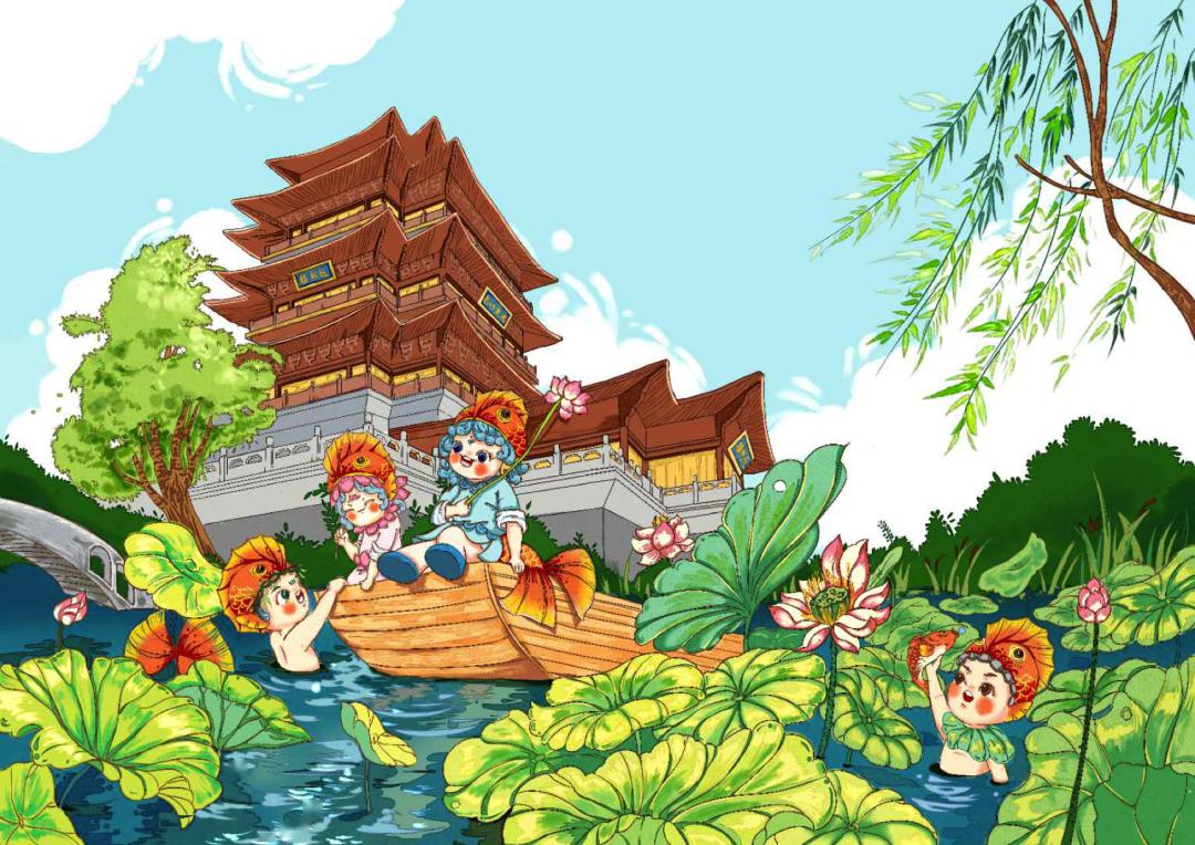 济南大明湖儿童画图片