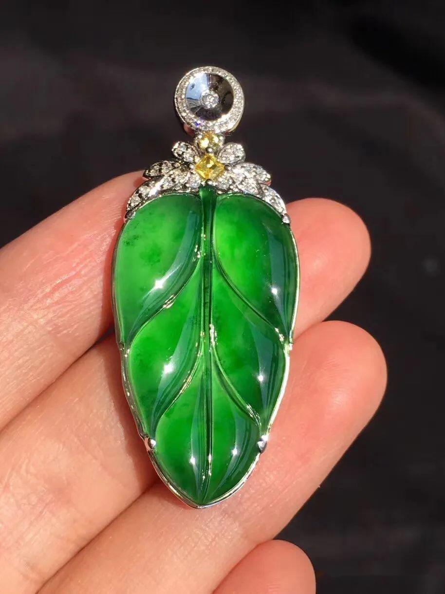 翡翠欣赏丨冰种正阳绿树叶吊坠26300元
