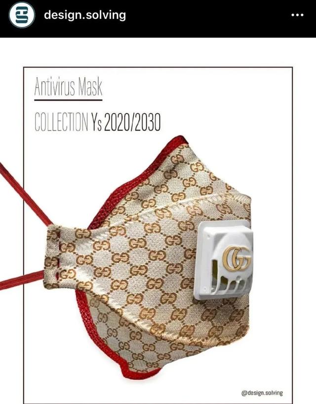 该图片来自 @design.solving,是他设计的玩趣gucci bootleg 款口罩.